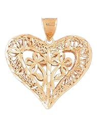 Dazzlers Solid 14k Gold 3D Filigree Flower In Heart Charm Pendant Available in three colors from jewelsberry (weights: 11.7 grams only)