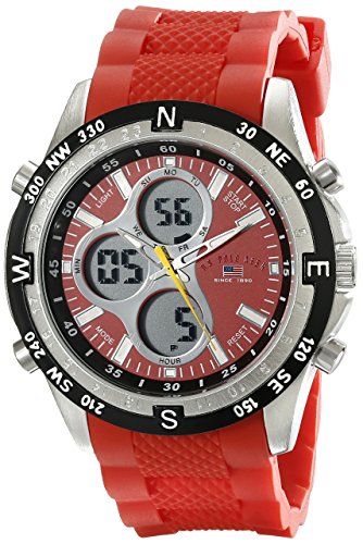U.S. Polo Assn. Sport Men's US9136 Silver-Tone Watch with Red Silicone Band