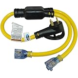 Conntek RV 3-Feet Y Cable Adapter RV 30A Plug to (2)U.S 3 Prong Connector(15/20A) with Light Indicator