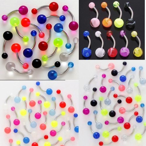 16 Assorted Belly Button Navel Rings 14g 7/16 Uv Marble Glow Sparkle Only