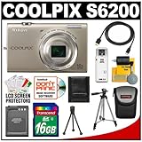 Nikon Coolpix S6200 Digital Camera (Silver) with 16GB Card + Battery + Trip ....