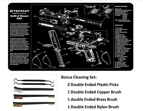 TekMat 11-Inch X 17-Inch Handgun Cleaning Mat with Various Imprint, Black Bonus 5 Pc Gun Cleaning Brush & Pick Set (11" X 17", SMITH & WESSON M&P)