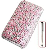 New pink & white crystal hard case skin cover for iPhone 3GS 3G & free stylus pen