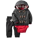 カーターズ ロンパース carter's 男の子用霜降りダークグレーダッフルボタンxフード付きジャケットお出かけ用上下3点セット (12months(72-78cm)) [並行輸入品]