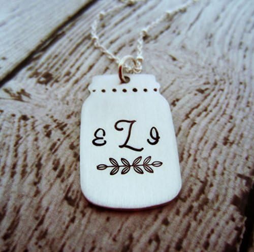 Hand Stamped Monogram Necklace, Mason Jar Necklace, Personalized Bridesmaid Gift, Southern Inspired