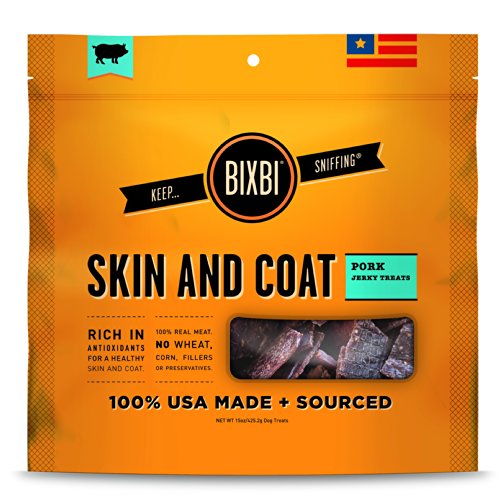BIXBI USA Made Skin and Coat Dog Jerky Treats, 15-Ounce, Pork