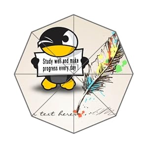 Auto Folding Foldable Umbrella Study Well And Make Progress Every Day Cute Endearing Penguin Chromatic Colorful Feather Plume