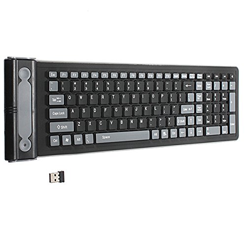 Skyblink 2.4Ghz Wireless Waterproof Dustproof Portable Black USB Mini Silicone Flexible Folding Roll Up soft Rubber Keyboard for Laptop