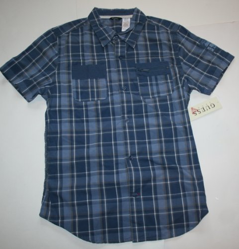 Guess Boys Short Sleeve Button Down Dress Shirt - Blue