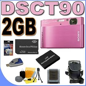 Sony Cyber-shot DSC-T90 12 MP Digital Camera with 4x Optical Zoom and Super Steady Shot Image Stabilization (Pink) 2GB BigVALUEInc Accessory Saver NPBD1 Battery Bundle + MORE