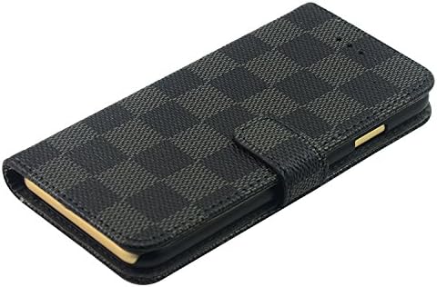 iPhone 6 PLUS Case, + HD LCD Screen Protector, gtsy® kit pack set BUNDLE - 1 Luxury Leather Fashion Designer Wallet Flip Cover Skin Case Stand and 1 Liquid Crystal Display Screen Protector for iPhone 6 PLUS 5.5 inch (Black/Grey)[LIFETIME CASE WARRANTY]