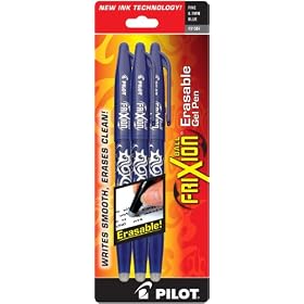 Pilot FriXion Ball Erasable Gel Pen, Fine Point, 3-Pack, Blue Ink (31567)
