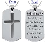 Ephesians 2:8 Bible Verse Engrave 2Side Dogtag Necklace Dog tag w/Chain and Giftbox