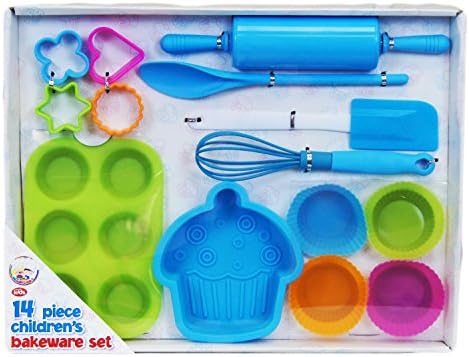 We Can Cook 14 Piece Childrens Silicone Bakeware Baking Set - Cupcake Cake Cutters Cookie
