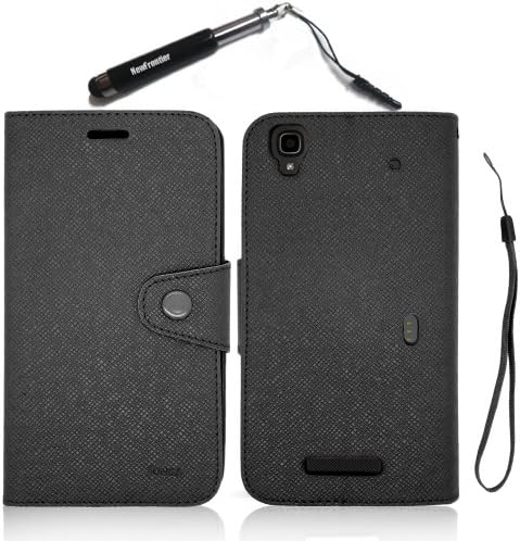 New Frontier (TM) leather wallet card flip Case Cover Skin For Boost MAX ZTE N9520 with NF stylus pen (Black Flip Wallet)