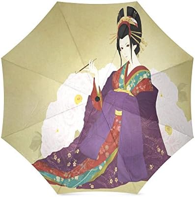 Design Custom Japanese Geisha Girl Art Folding Portable Outdoor Rain /Sun Umbrella Beach Travel Shade Sunscreen For Women/Men