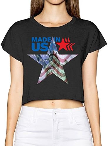Girl's Amrican Statue Of Liberty Dew Navel Personalized Tee Shirt Black US Size L- Americana Collection