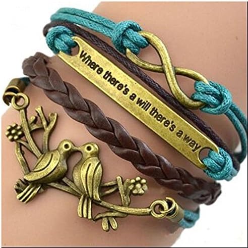 perfectadornment 100% Handmade Multilayer Braided Bracelet Purple &amp; Blue Love Wristband Rope Chain Woven Jewelry Bracelet (Kissing Birds)