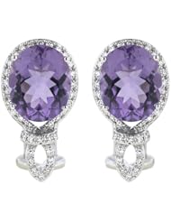14K White Gold 5.3ct Sunshiny Day Diamond & Bezel Oval Amethyst Stud Earrings