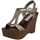 Steve Madden Women's Caprie Wedge Sandal,Pewter Patent,7.5 M US