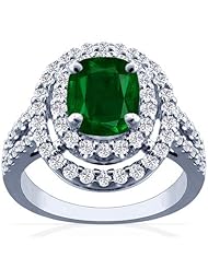 14K White Gold Cushion Cut Emerald Ring With Sidestones