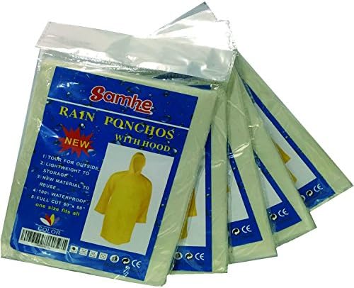 Disposable Rain Poncho One Size Fit All with Hood 5 Per Pack (white)