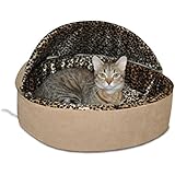K&H Manufacturing Thermo-Kitty Bed Dlx Hooded Small Tan Leopard 16-Inch 4 Watts