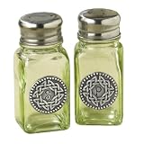 Grasslands Road Celtic 33/4Inch by 11/4Inch Pewter Embellished Green Glass Salt And Pepper Set