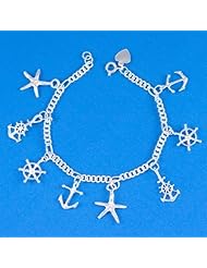 Starfish Anchor Boat Wheel Bracelet with Charms- 7.5"