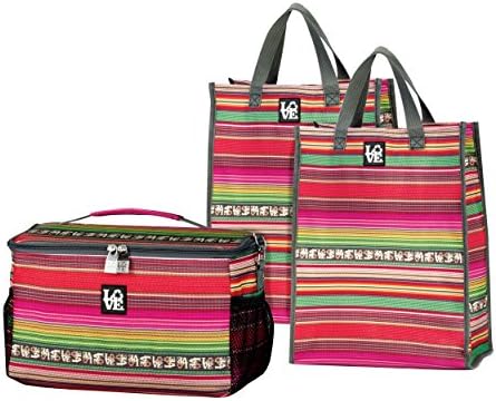 Chill Set Insulated Cooler with  2 Reusable Grocery Bag Totes Love Blanket Pattern by Love Bags