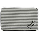 DII Bone Dry Stripe Embroidered Paw Print Pet Mat for Food, Water, Treats in Microfiber for Maximum Absorbency, Gray