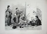 1870 Antique Print Shampooing Japan People Music