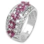 1.05 Carat Genuine Ruby Rounds & Diamond Accents Sterling Silver Ring