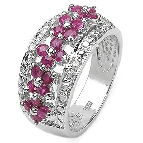 1.05 Carat Genuine Ruby Rounds and Diamond Accents Sterling Silver Ring by JewelzDirect