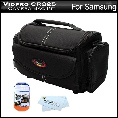 See Deluxe Rugged Camcorder Bag / Case For Samsung HMX-H300, HMX-H304, HMX-Q10, SMX-F44, SMX-F50, SMX-F54, HD Camcorder + LCD Screen Protectors + MicroFiber Cleaning Cloth