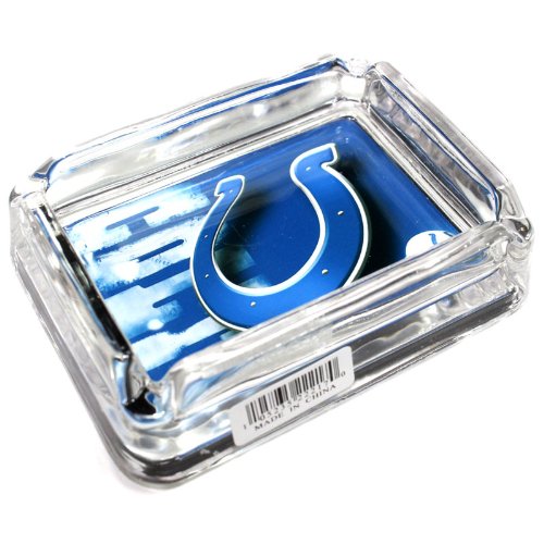 Image of Indianapolis Colts Glass Ashtray - Dimensions 3 Inch x 4 Inch - Simulated Black Velvet Botton