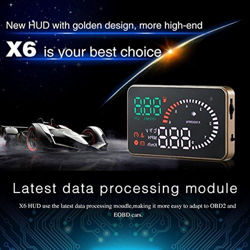 MyBDJ X6 HUD Display for Speed/Gas and Water Temperature 3 Inch Car OBD2 HUD Head Up Display Overspeed Warning System Projector Windshield Auto Electronic Voltage Alarm Universal