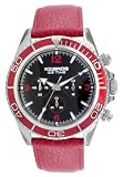 K&BROS Men's 9519-4 Ice-Time Seamaster Chronograph Red Leather Watch