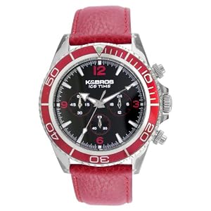K&BROS Men's 9519-4 Ice-Time Seamaster Chronograph Red Leather Watch