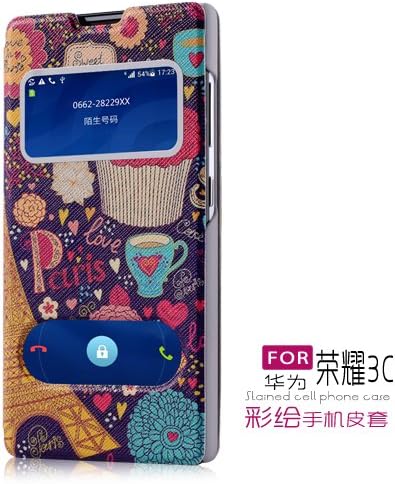 Honor 3c Case Fashion Painting Flip Leather Case for Huawei Honor 3c Cover Skin (Paris Love)