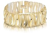 14K Yellow Gold Matte and Satin Finished Hand-Crafted Designer Bracelet, Enhanced with White Gold Bezel Set Diamonds.