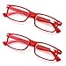 2 Pairs Casual Rectangular Reading Glasses - Stylish Simple Readers Rx Magnification Transparent Blue Red (2 Red, 2.75)