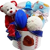 American All Star New Baby Boy Gift Basket with Teddy Bear