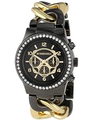 Bombshell Womens BS0716BG  Rhinestone Case Chain Link Gunmetal and Gold  Woven Bracelet Watch
