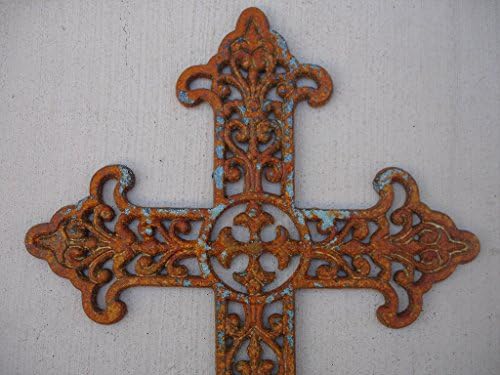Shoreline Large Ornate Metal Cast Iron Wall Cross in Antique Aged Finish-Antique Iron Patina