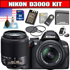 Nikon D3000 10MP Digital SLR Camera with 18-55mm f/3.5-5.6G AF-S DX VR Nikkor Zoom and 55-200mm f/4-5.6G Lenses Package 13