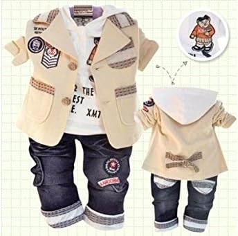 SSCUN New autumn winter children's clothing set cotton coat+T-shirt+pants suit baby boy kids clothes three piece sets Free shiping Beige 3t
