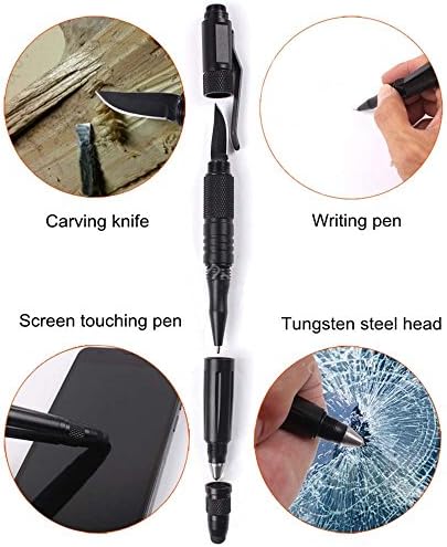 iMounTop Tactical Pen for Self-defense Multifunctional Survial Tool Aircraft Tungsten Steel Head Impromptu Defender Tactical Pen with Glass Breaker and Knife
