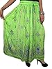 Women Long Skirt Sequin Beaded Painted Maxi Bohemian Gypsy Boho Peasant Skirt (Pear Green 2)