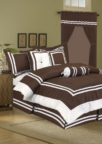 7Pcs Cal King Hotel Collection Block Comforter Bedding Set Chocolate